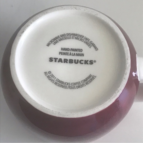 STARBUCKS 2011 Two Tone Dusty Mauve Purple & Hibiscus Ceramic Hand Painted Mug - Picture 8 of 11